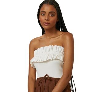 NWT Anthropologie Maeve Poplin Ribbed Cotton Ruffle Trim Off Shoulder Tube Top